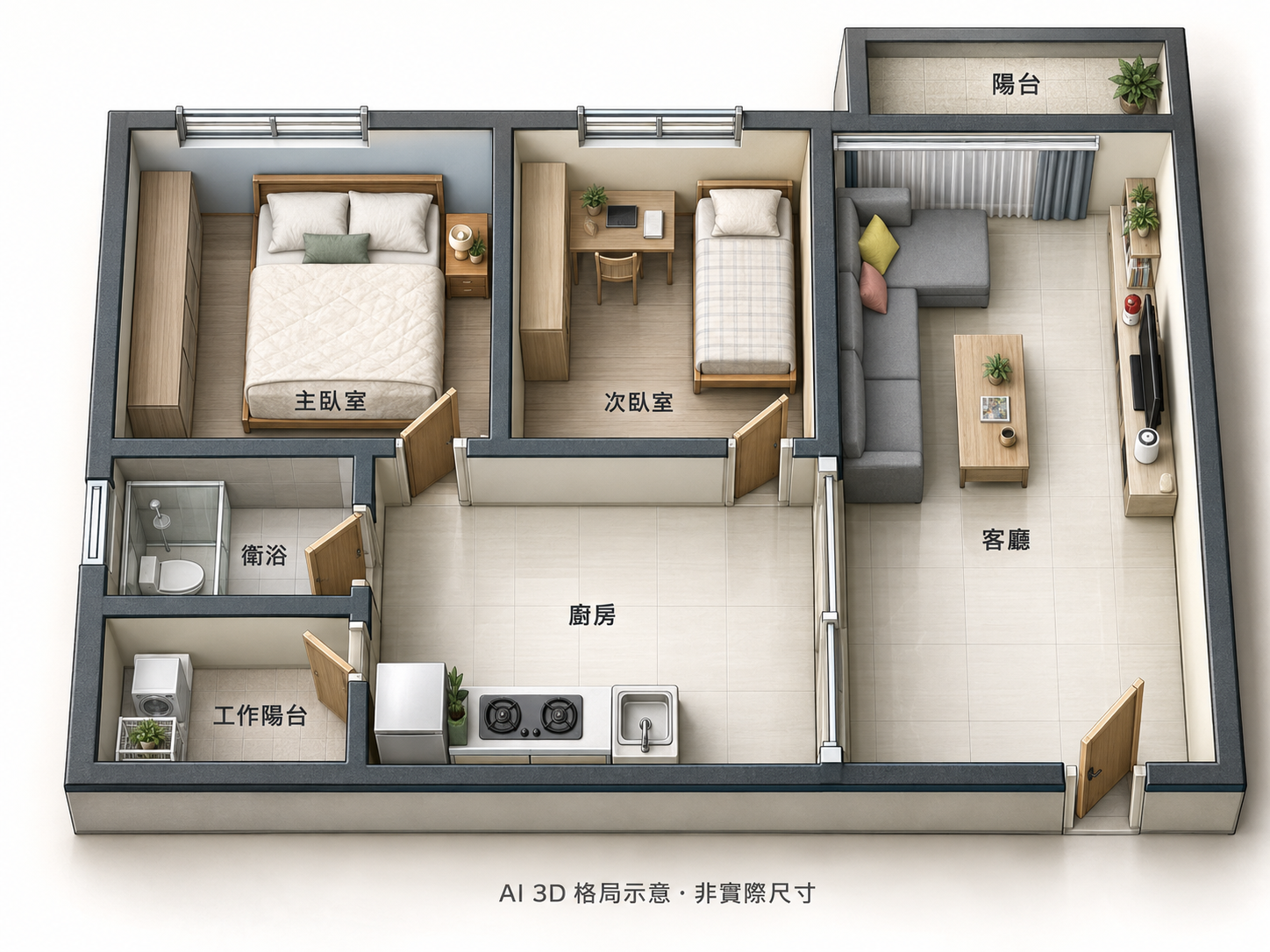 AI 3D格局示意,非實際尺寸或現場照片